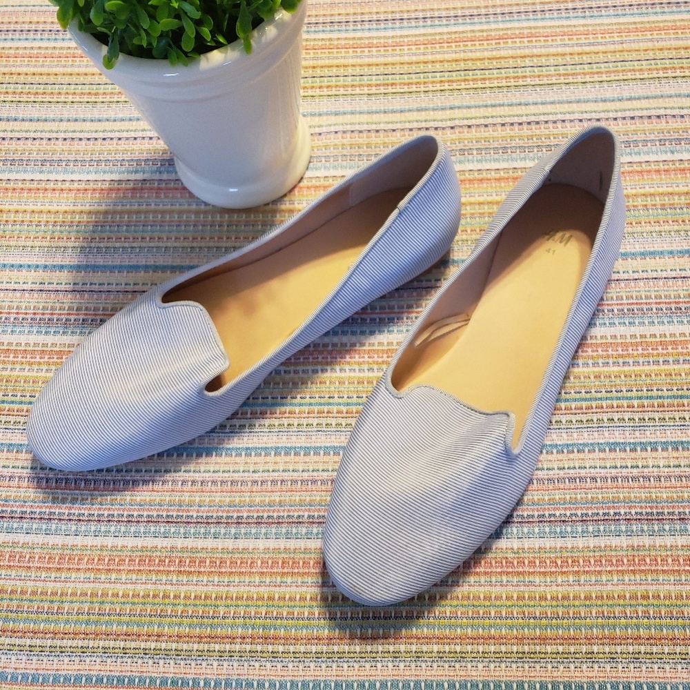 H&M Blue/White Stripe Flats 9.5
